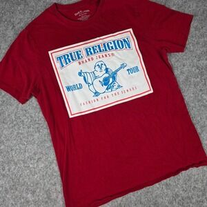 True Religion T-Shirt World Tour Buddha Red Crew Tee Dahlia Short Sleeve Small
